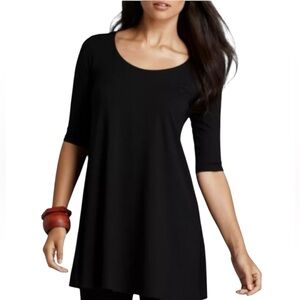 EILEEN FISHER Black Scoop Neck Tunic Jersey Knit Top Medium